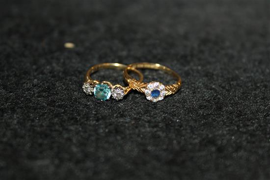 2 x 18ct gold gem set rings